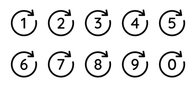 Number and circular arrow icon set