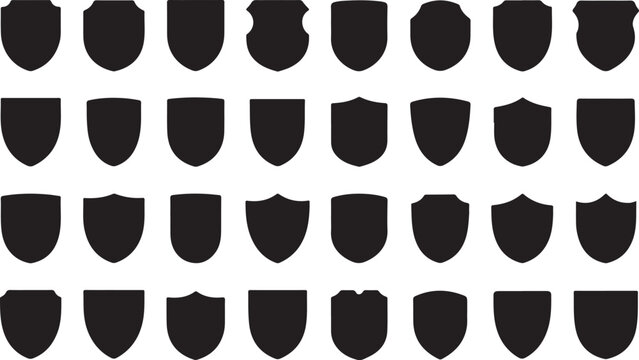 Collection of various shield designs in black and white