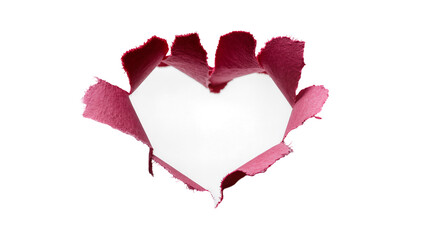 Fototapeta premium Torn pink paper in heart shape, isolated on transparent background