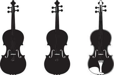 Set of three black silhouettes of violins isolated on a white background. Vector illustration © Masud