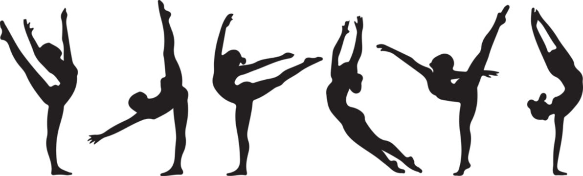 Yoga poses sequence illustration with silhouettes