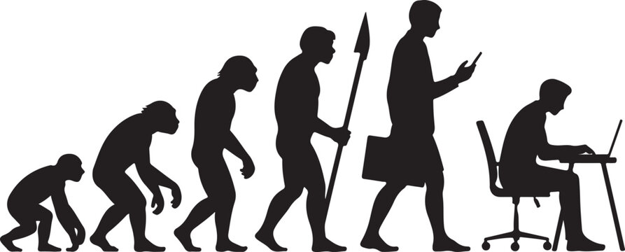 Evolution of man from primate to modern tech user