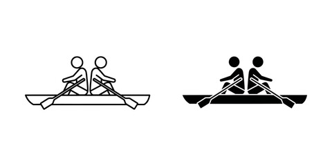 Team rowing boat icon set featuring two people paddling in synch for sports and leisure, teamwork © ICON  WAREHOUSE