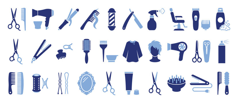 Set of essential hairdressing and barber tools for professional salon services and hair care