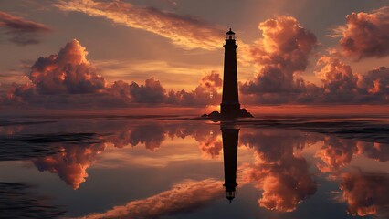 Fototapeta premium Lighthouse standing tall at sunset.