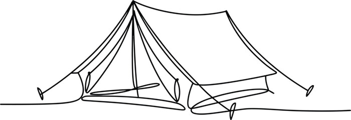 Continuous single line drawing of a camping tent with adventure outdoors minimalist continuous illustration creative isolated vacation exploration equipment activity recreation © MstAsmaAkter