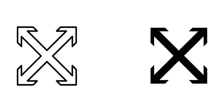 Expand and full screen resize arrow vector icon set with fullscreen direction diagonal interface