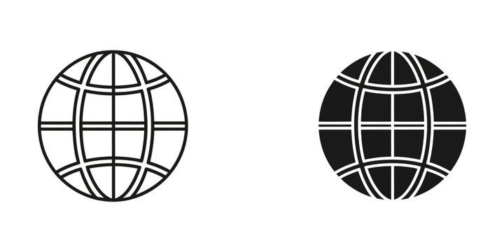 Global network and world globe vector icon set with international internet communication latitude
