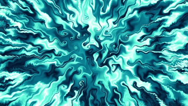Aqua fluid vortex abstract background. Bioluminescent turquoise ocean flow. Liquids mixing and blending.