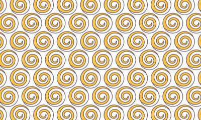 Fototapeta premium Golden spiral seamless pattern with swirl repeat motif on white background, retro abstract wave design
