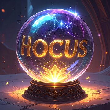 Glowing crystal ball with hocus pocus.