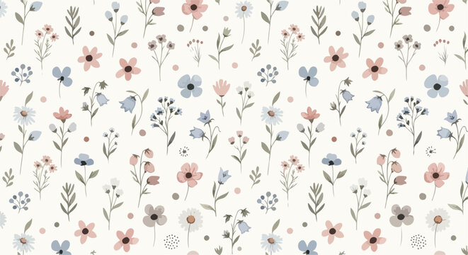 Bright floral background pattern with yellow blue petals