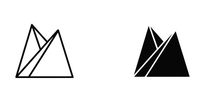 Stylized mountain peaks icon set for outdoor adventure and nature logos with mountain, adventure