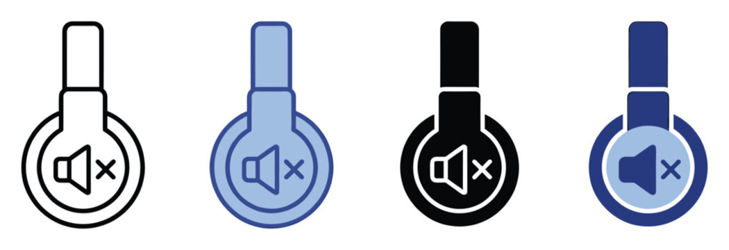 Set of headphone mute icons for digital audio control interface and application design