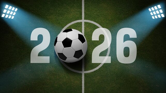Vibrant dynamic illustration capturing World Cup Football fever with bold red blue and gold hues ideal for sports promotions social media graphics and fan merchandise