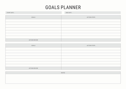 Goals Planner Template for Personal Growth and Goal Tracking