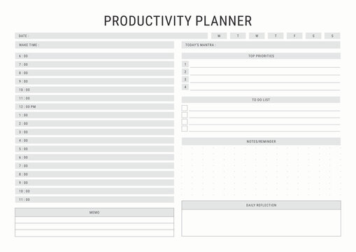 Productivity Planner Template for Daily Goals and Time Management