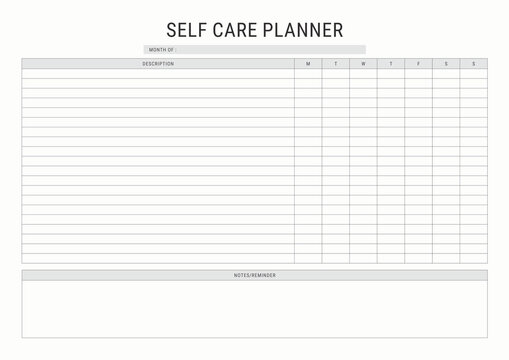 Self Care Planner Template for Daily Wellness and Mental Health Journal