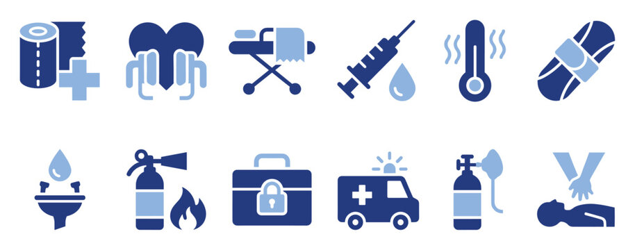 Set of first aid and emergency medical service icons for healthcare awareness and safety resources
