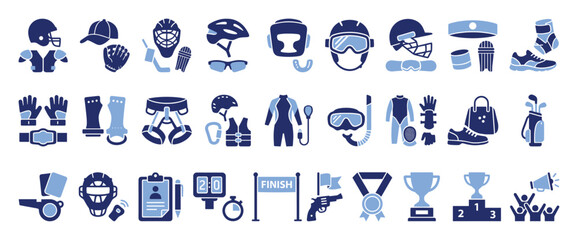 Fototapeta premium Sport equipment protective gear competition awards icons for athletic themes