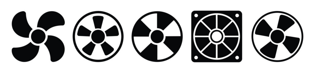 Naklejka premium Ventilation Icon Hand Drawn Illustration with Exhaust Fan Silhouette Vector Set Isolated on White Background Design