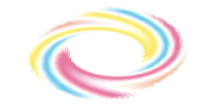 Abstract colorful paint brush stroke swirl ring isolated on transparent background, dynamic primary color twirl vortex PNG