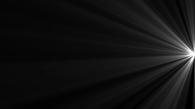 Radiant light bursting forth from a left side in a seamless black and white abstract display Motion graphic 4k animation video.