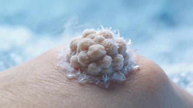 Cryotherapy treatment freezing common skin wart or verruca with ice crystals
