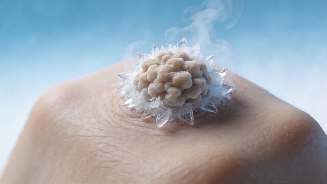 Liquid nitrogen spray freezing skin growth or seborrheic keratosis lesion