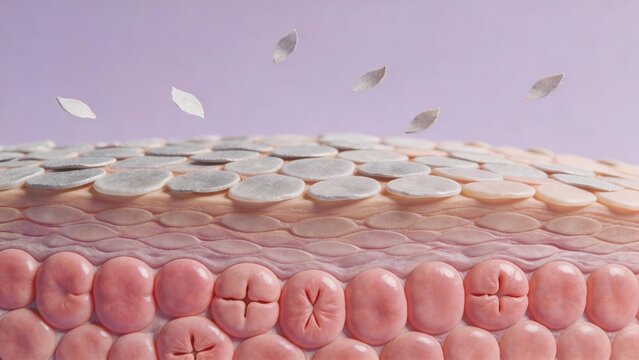 Scaly dead skin cells peeling off from epidermis layer anatomy view