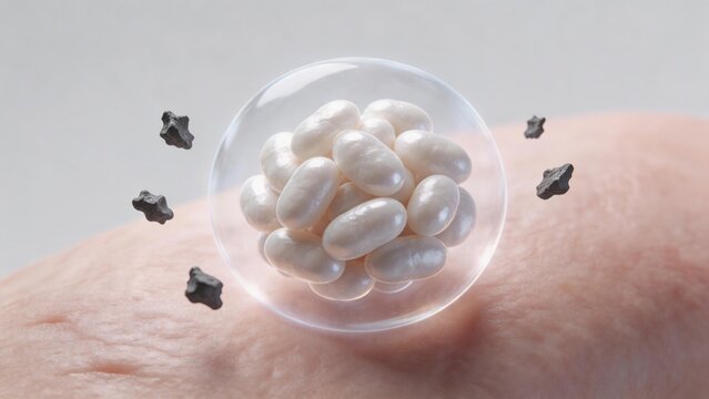 Macroscopic capsule bubble releasing active white peptide molecules onto skin