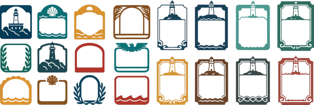 Formentor Lighthouse Spain Coastal Decorative Border Frame Set Illustration