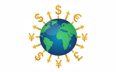 Naklejka premium Conceptual depiction of global financial markets, illustrating the dynamic flow of international currency and worldwide economic interactions for investment and trade