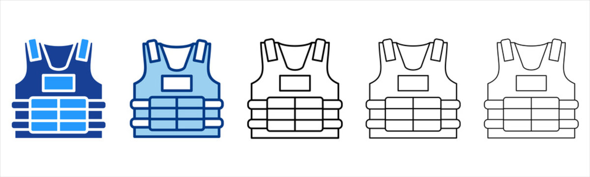 Bulletproof  Icon In Different Color And Outline Style 