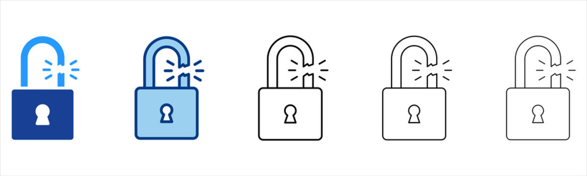 Padlock  Icon In Different Color And Outline Style 