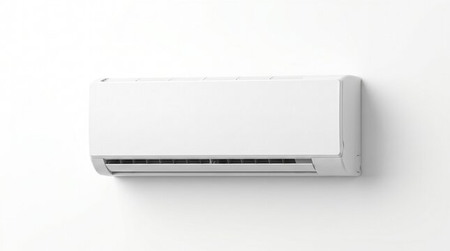 Modern white wall mounted air conditioner unit shown in a high quality studio photograph captured for home cooling and climate control system equipment installation product marketing