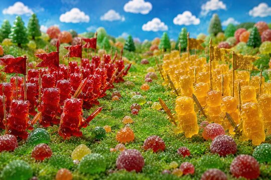 gummy bears in a battle