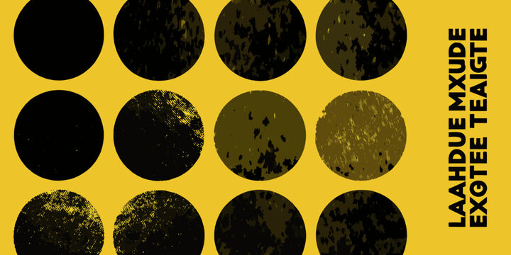 grunge circle pattern with distressed texture on yellow background