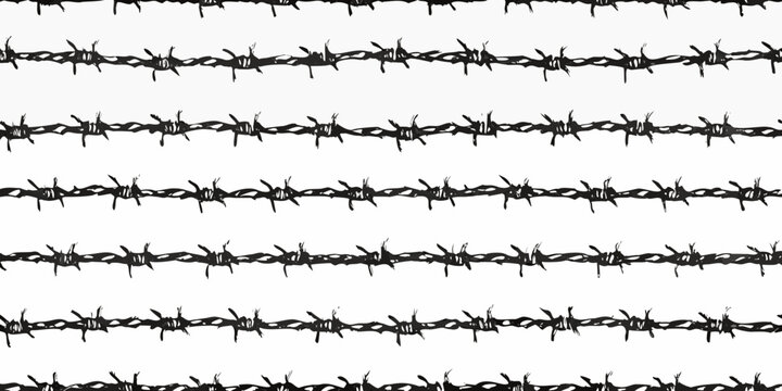 repeating seamless pattern of black barbed wire on white background
