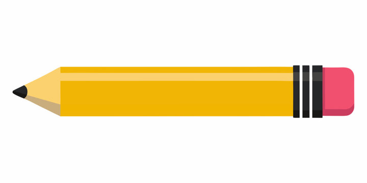 yellow pencil with eraser flat vector illustration on white background