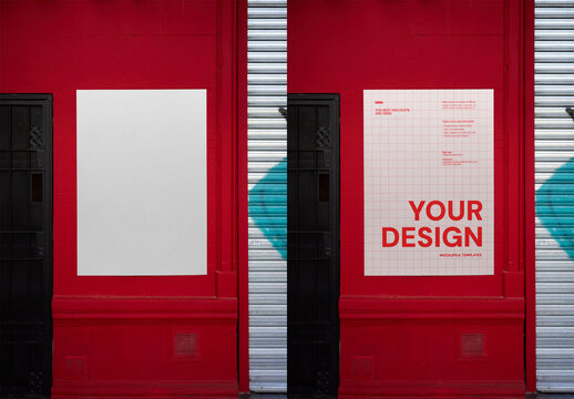 Mockup Of Customized Poster On Red Door
