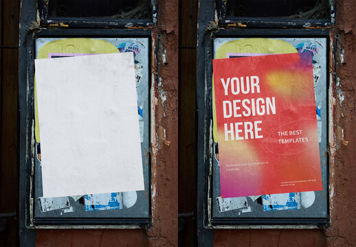 Mockup Of Customizable Poster Pasted To Wall
