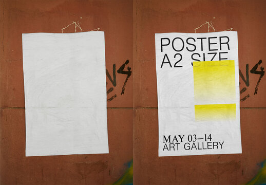 Mockup Of Customizable Vertical A2 Poster Pasted On Wall