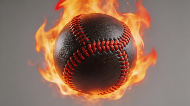 Baseball engulfed in flames symbolizing conceptual art and dynamic energy