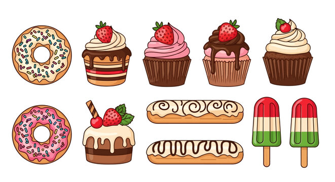 Sweet Bakery and Dessert Vector Illustration Set