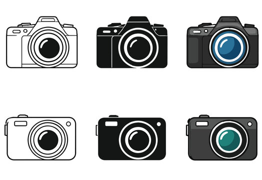DSLR and compact camera icons symbolizing photography equipment and visual creativity in modern colorful design