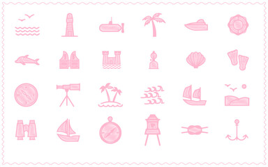 Elegant Ocean Travel and Vacation Symbols Bundle on White Background © Jahid