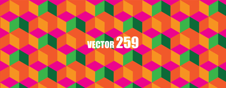 Colorful geometric cube pattern with vibrant pink orange and green blocks in an isometric repeating design