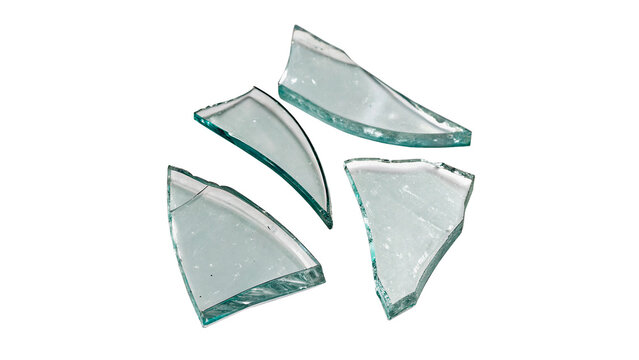 Broken green glass shards or sharp fragments pieces from a smashed bottle for hazard concepts on transparent background