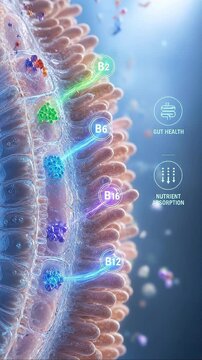 Gut health nutrient absorption enhanced by vitamins B2 B6 B12 B16 supporting intestine function digestion and nutrient balance for optimal vitamin uptake and wellness